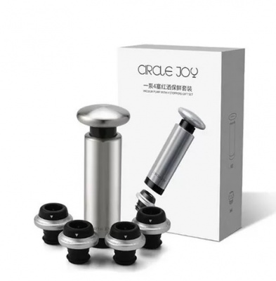 Набор пробок для винных бутылок Xiaomi Circle Joy Vacuum Pump + Stoppers Gift (4шт) (silver/серебро)