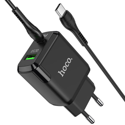 Сетевое зарядное устройство Hoco N5 USB+USB-C*3000mAh (Black/Черный)